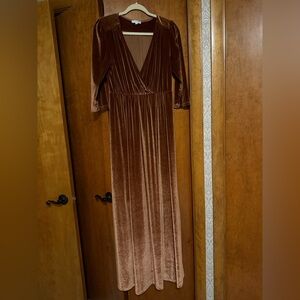 Baltic Born Brown Velvet V Neck Maxi Dress